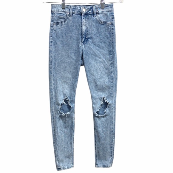 H&M Denim - H&M Curvy Ultra High Waist Jeggings Acid Wash Distressed Ankle Jeans 2